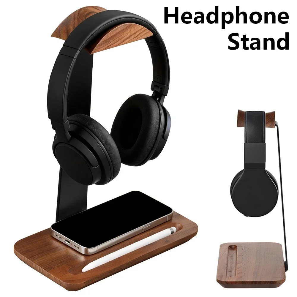 Gaming Accessories For Setup - Universal Wood Headphone Stand with Storage