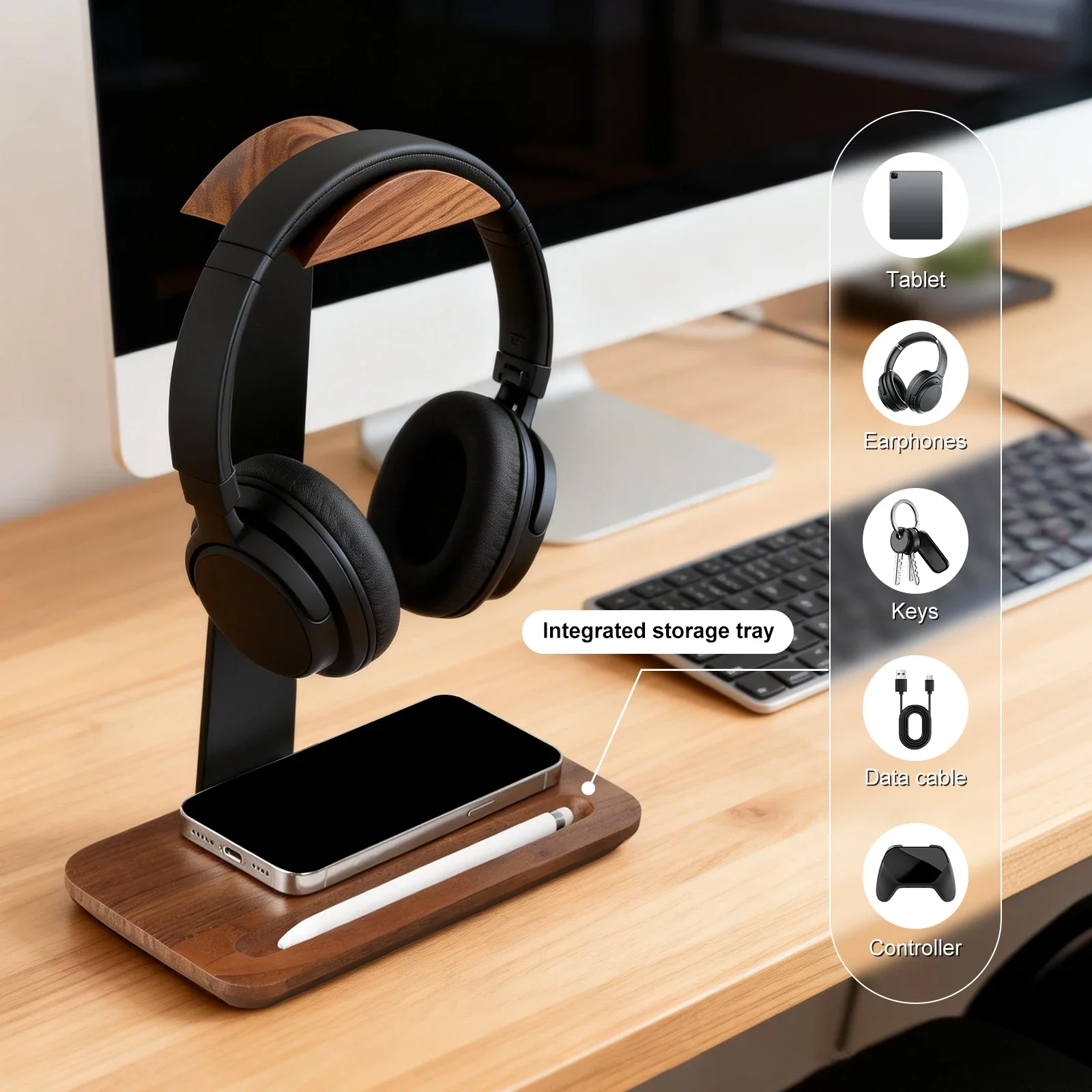 Universal Wood Headphone Stand - Gaming Accessories For Setup review and price